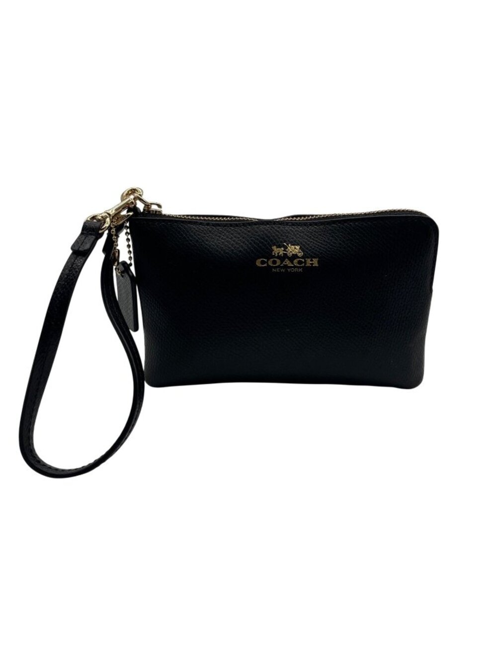 Coach Black Pebbled Leather Corner Zip Wristlet